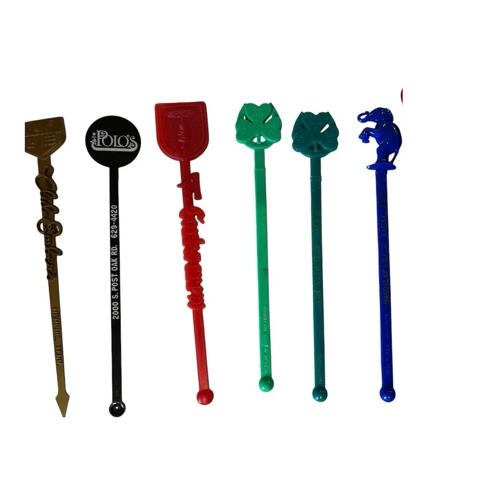 Lot Of 13 Vintage Plastic Souvenir Swizzle Sticks TX Stadium, Polo's, Cork Club